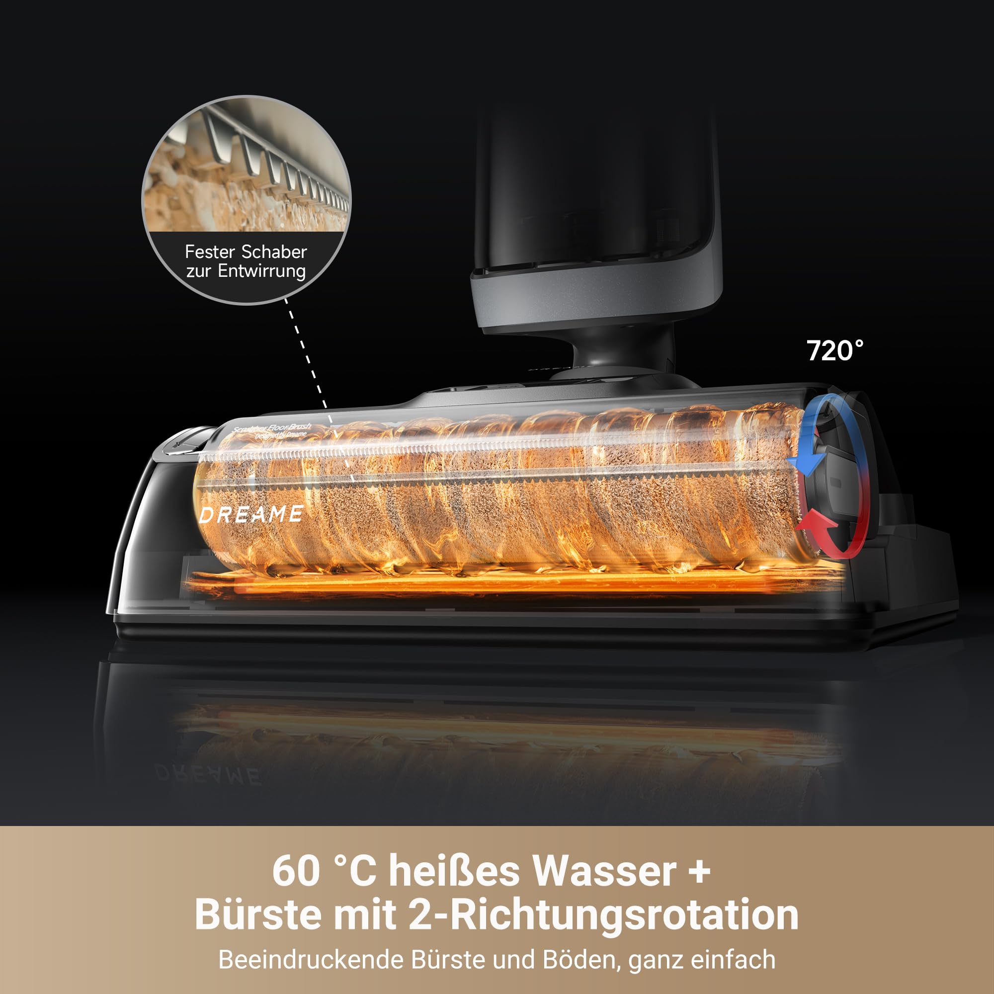 dreame H14 Pro Nass- und Trockensauger, 180° Lie-Flat, 60 °C Bürstenpflege, 5-min Trocknung, automatische Lösungsmittelverteilung, App-Steuerung, Doppelrotationsbürste, 18.000Pa Saugkraft, Doppelkante 5