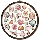HUILYFANDS Pink Coastal Cowgirl Wall Art Decor, Seashell Wall Art, Pink Seashell Wall Hanging Decor with Wooden Frames for Te
