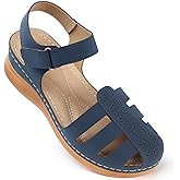 SHIBEVER Summer Sandals for Women Dressy: Closed Toe Wedge Size 8 Casual Sandal Navy Blue Low Wedges Comfy Walking Womens Sandals