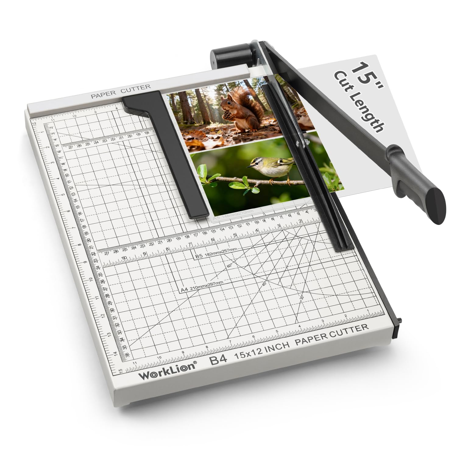 Photo 1 of 15 inch Guillotine Paper Cutter: Worklion Precision Paper Trimmer with Safety Lock,15 Sheet Capacity, Thickened Metal Based Cutting Board for Crafting Cardstock Photos Laminatedsheets in Class/Office