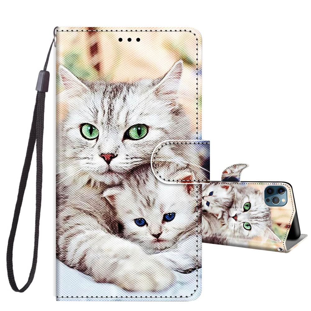JRIANY for iPhone 12/12 Pro Case, PU Leather Wallet Case with Cute Pattern [Card Holder] [Kickstand], iPhone 12 Pro Flip Case, Shockproof Cover Compatible with Apple iPhone 12/12 Pro, Cats D