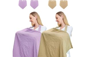 TATAVR 2Pack Muslin Nursing Cover for Breastfeeding, 360¡ã Full Privacy Breathable 100% Cotton Breastfeeding Cover, Multi-use Car Seat Canopy (Included Four Baby Bibs)