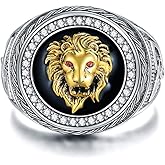 LONAGO Animal Kingdom The King Lion Head Ring, 925 Sterling Silver Men Lion Rock Ring Gift for Men Father Friend