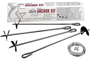 Arrow Shed AK4 Earth Anchor Kit with Clamps, Steel Augers, and 60 Feet of Cable, Ideal for Sheds, Tents, Canopies, Cat Ports, Pack of 4, Black