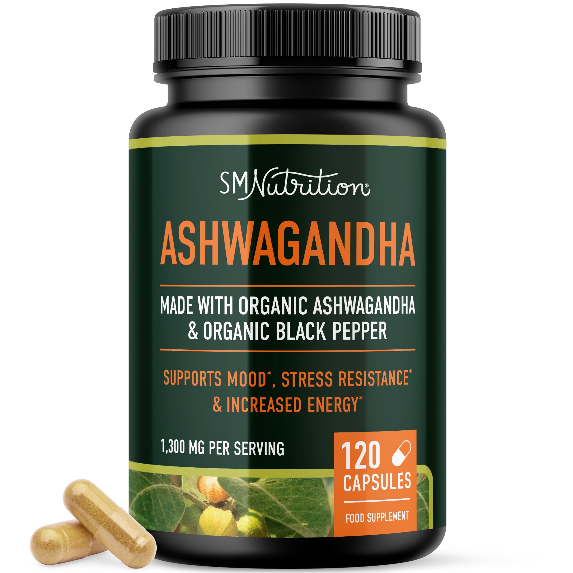Ashwagandha 1300mg | Ashwagandha Root Powder & Black Pepper Extract | High Absorption Adaptogen for Stress Relief, Mood & Thyroid Support | Vegetarian, Gluten-Free | 120 Capsules, 2-Month Supply
