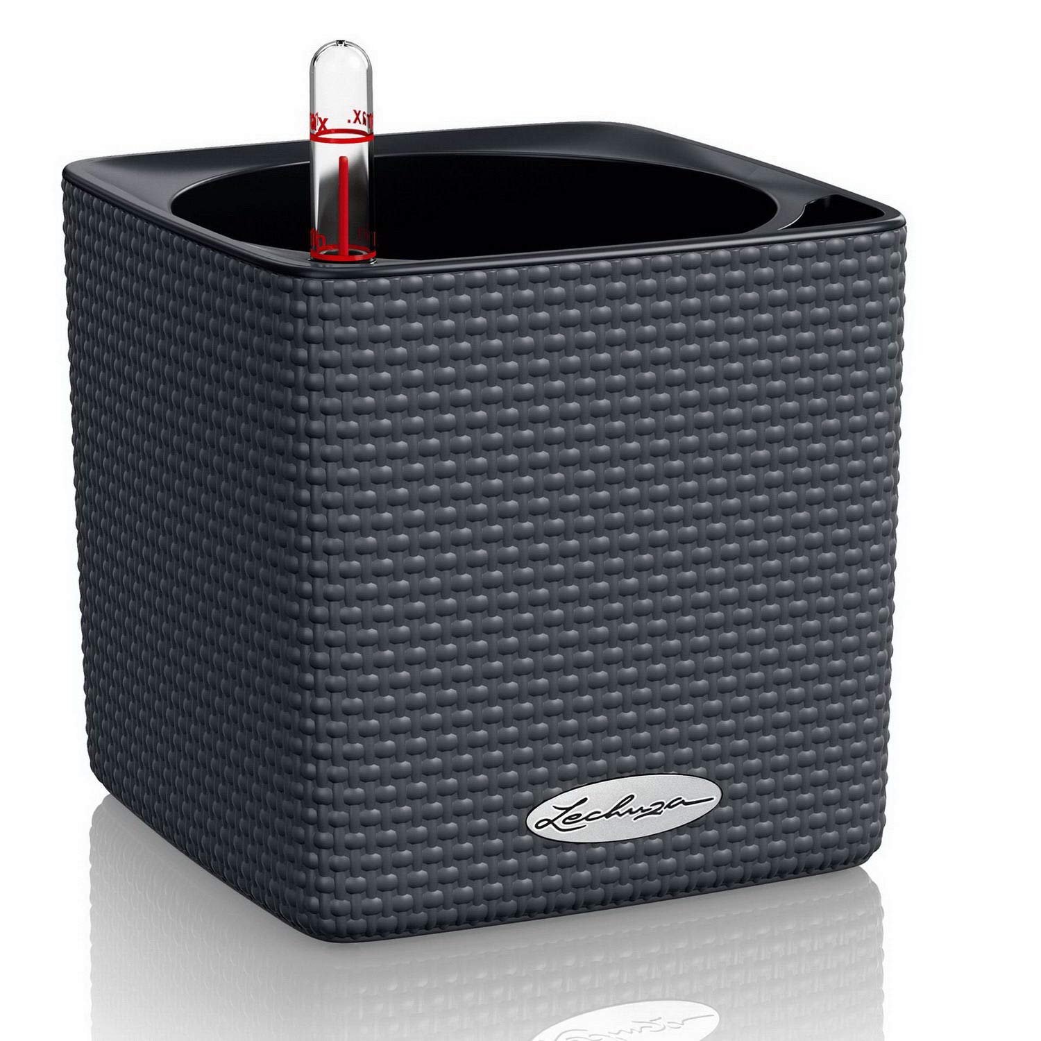 Lechuza CUBE Color 14 Self Watering Planter Small Plastic Indoor Plant Pot without Drainage Hole Slate Grey 13384 โ image 1