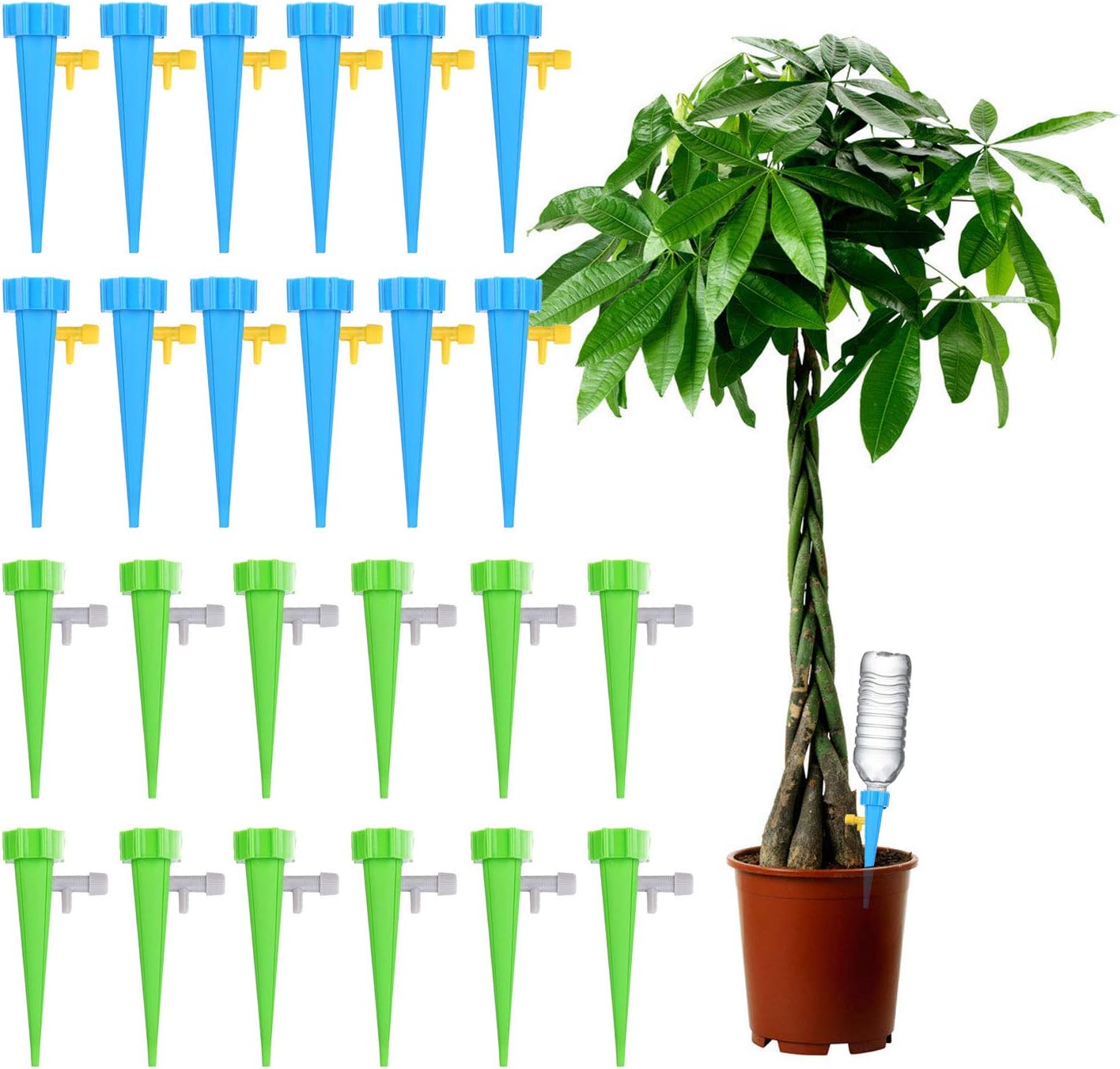 Plant Self Watering Spikes Vacation Automatic Plant Waterer Drip Irrigation Slow Release Device Potted Plants Watering Tool with Slow Release Switch Control Valve Care Your Plants and Flowers (24pcs)