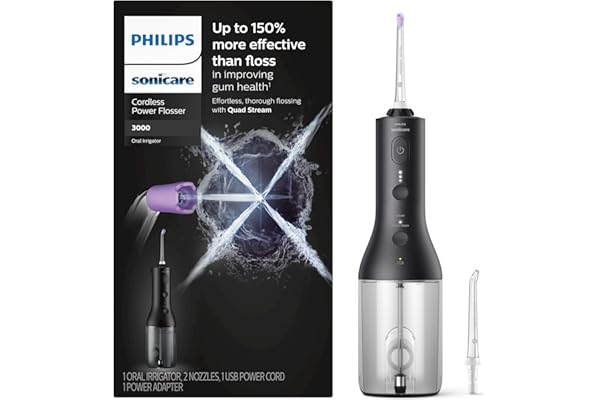 Philips Sonicare Power Flosser 3000 Cordless, Oral Irrigator Quad Stream technology and whisper quiet, Black, HX3826/23