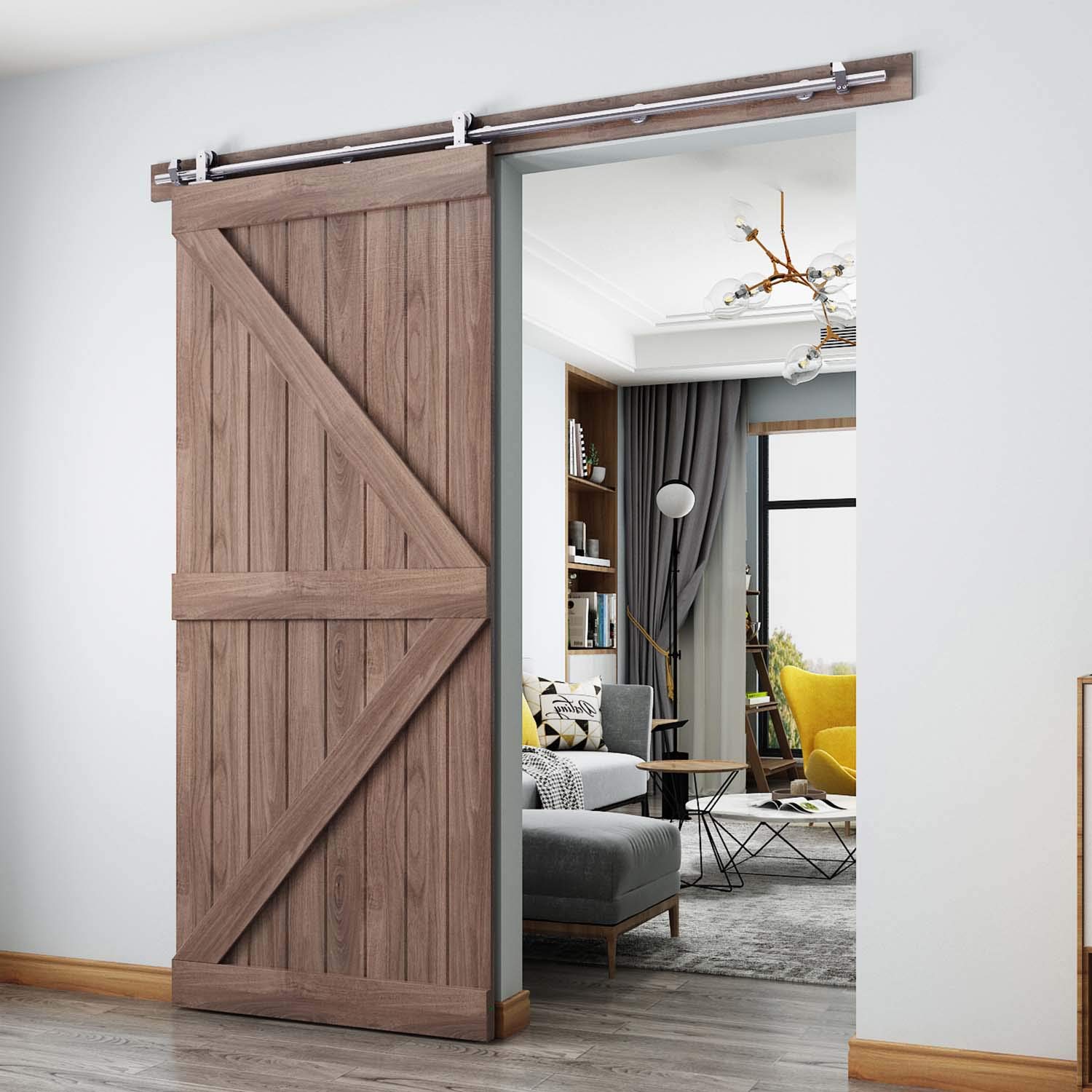 EaseLife 6.6 FT Modern Stainless Steel Sliding Barn Door Hardware Track Kit,Top Mount,Anti-Rust,Slide Smoothly Quietly,Easy Install,Fit 36"~40" Wide Door (6.6FT Track Single Door Kit)