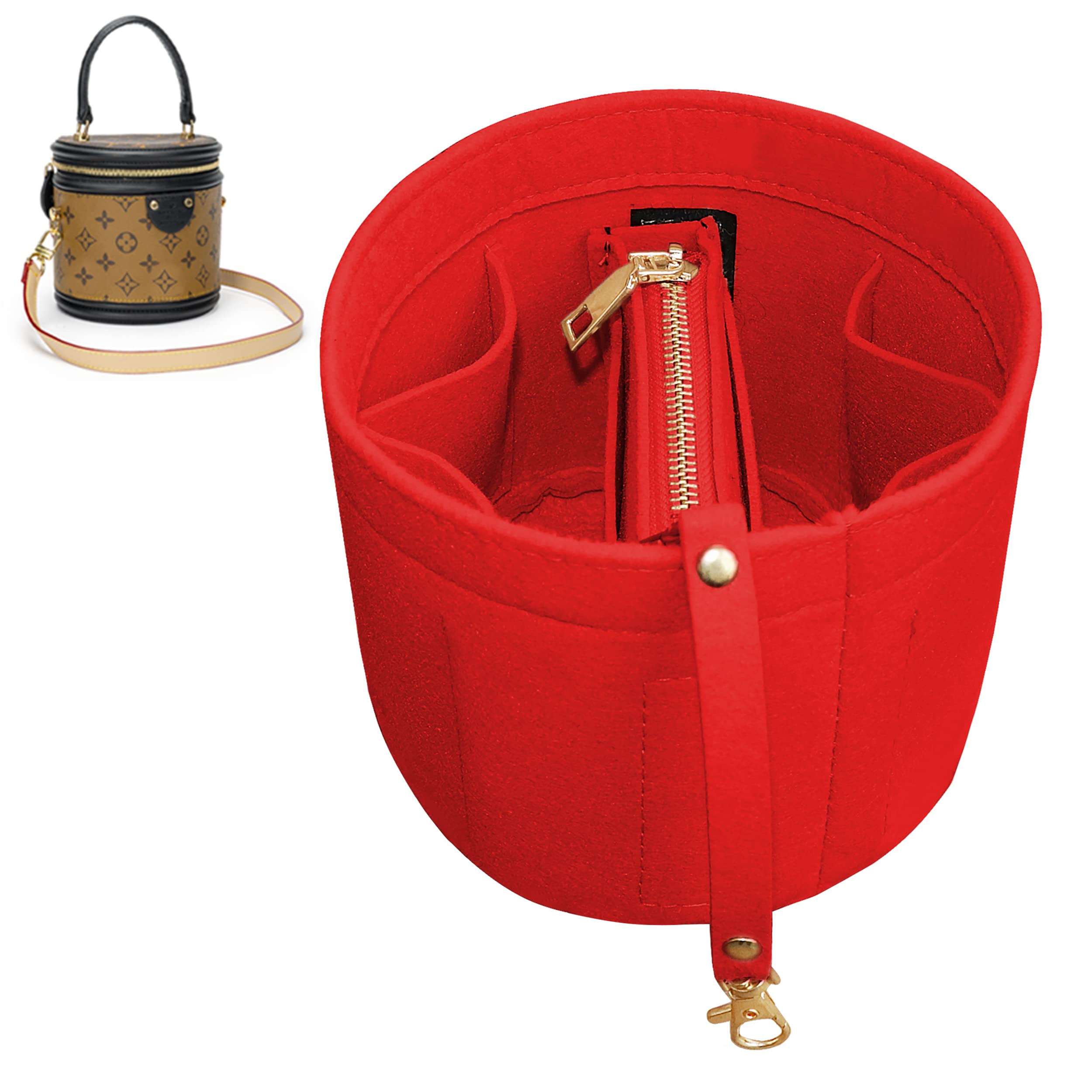 Soyizom Minimalist Red Felt Handbag Organiser Insert for Cylinder Bags
