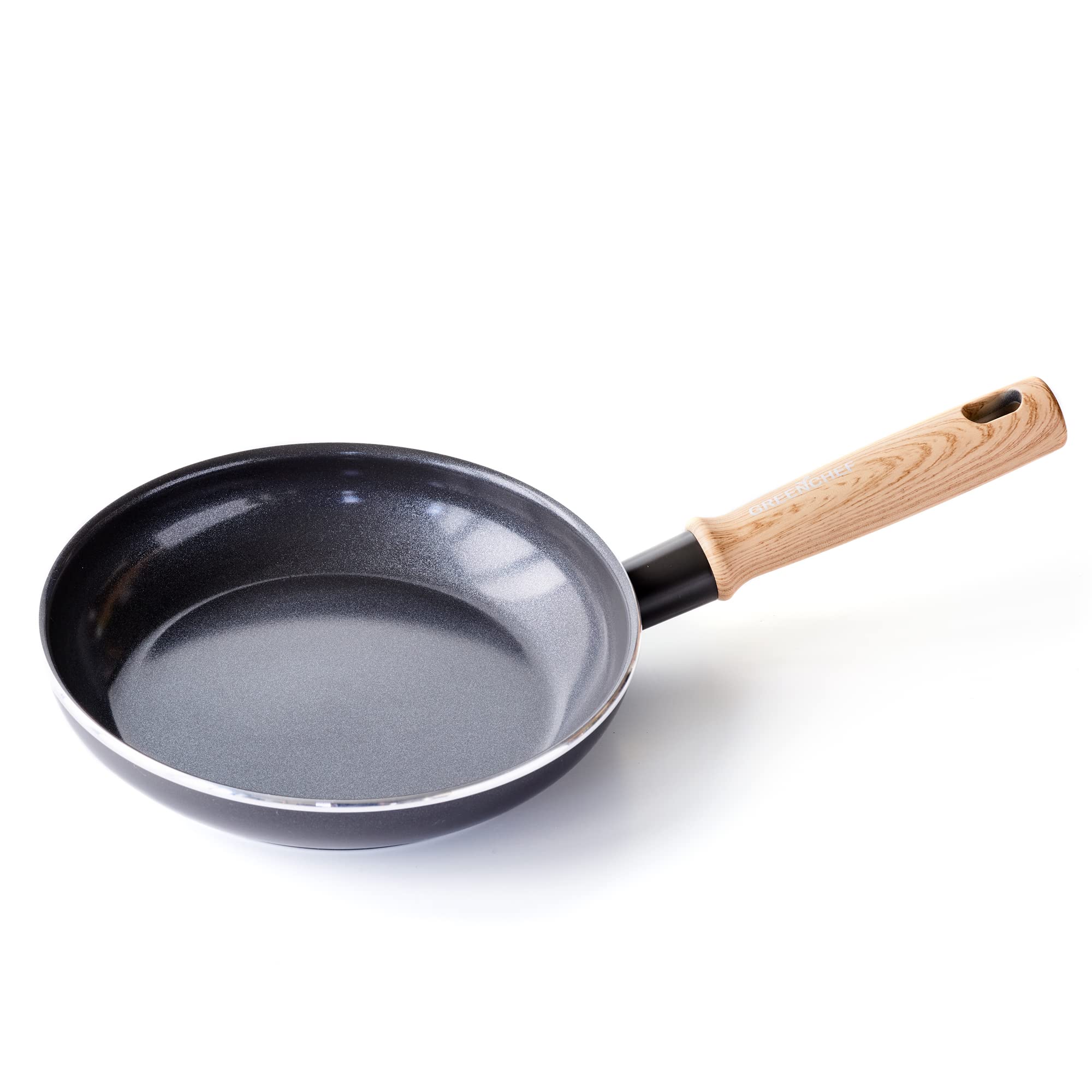 GreenChef Vintage Healthy Ceramic Nonstick 20 cm Frying Pan Skillet, Wood Inspired Handle, PFAS Free, Induction Suitable, Oven Safe up to 160˚C, Grey