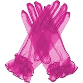 QRBTSCL Women's Ruffled Tulle Mesh Gloves Wedding Party Gloves Short Prom Evening Glove