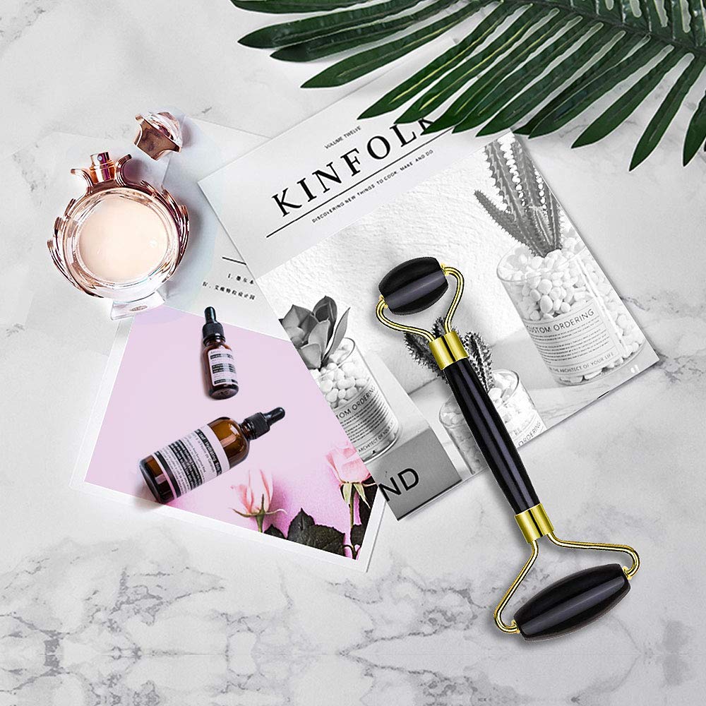 Hi-ERA Black Obsidian Jade Roller for Face, 100% Natural Obsidian Jade Crystal Gemstone for Facial Massager Therapy, Best SPA Tool Slimming Tool Skincare Tool Anti Aging