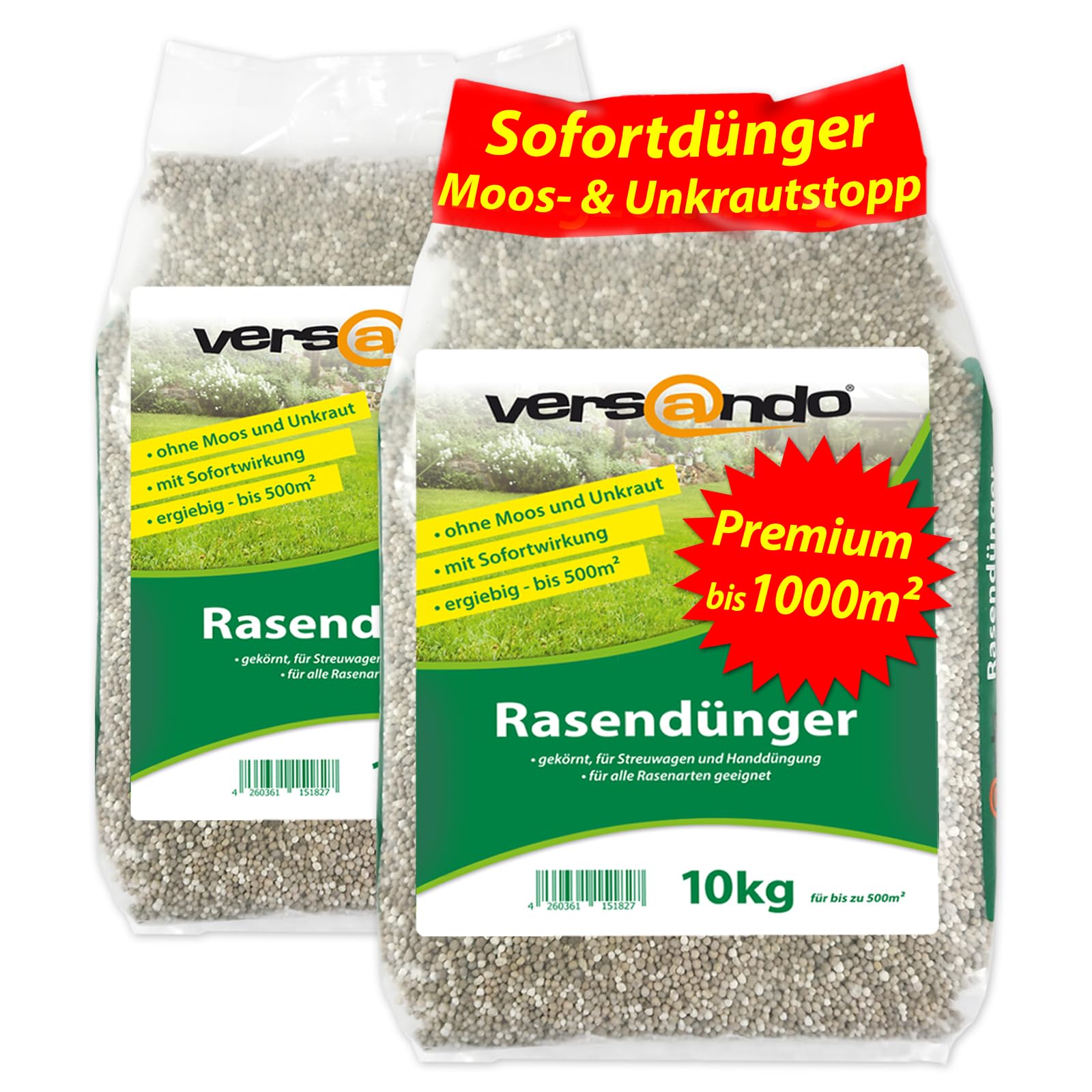 versando 20kg bis 1000m² Rasendünger Sommer: verdrängt Moos und Unkraut
