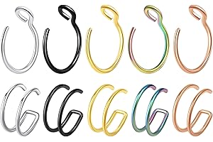 Velcare 5-18 Pcs Nose Rings Hoops Fake Nose Ring Fake Septum Fake Lip Rings Fake Septum Piercing Fake Nose Piercing Fake Nose Hoop Double Hoop Nose Ring Fake Double Nose Ring Nose Cuffs Faux Nose Rings Clip On Cartilage Hoop Earring Magnetic Nose Ring Magnetic Septum Nose Ring