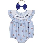 Ayalinggo Baby Girl 4th of July Outfits Newborn Smocked Bubble Romper Bodysuit Ruffle American Flag Memorial Day Outfit