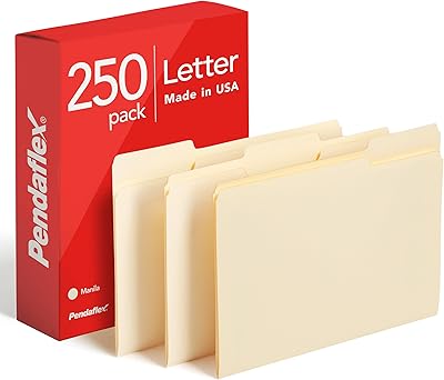 Pendaflex File Folders, Letter Size, 1/3 Cut, Manila, 250 per Box (752250)