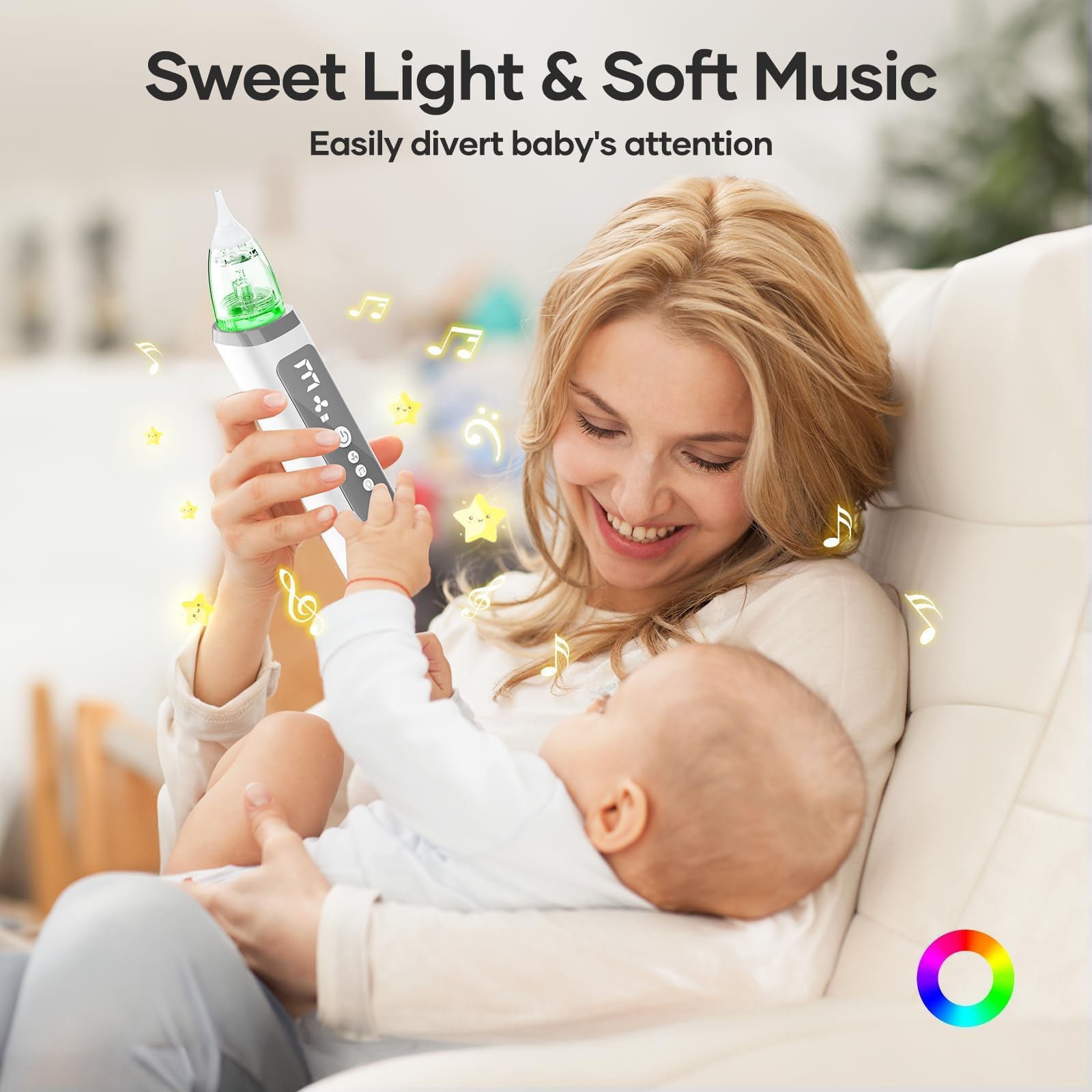 Nasal Aspirator for Baby - Baby Nose Sucker with 3 Suction Levels, Baby Nasal Aspirator, Electric Nose Suction for Baby with 3 Silicone Tips Music and Light, Rechargeable Snot Nose Sucker for Babies