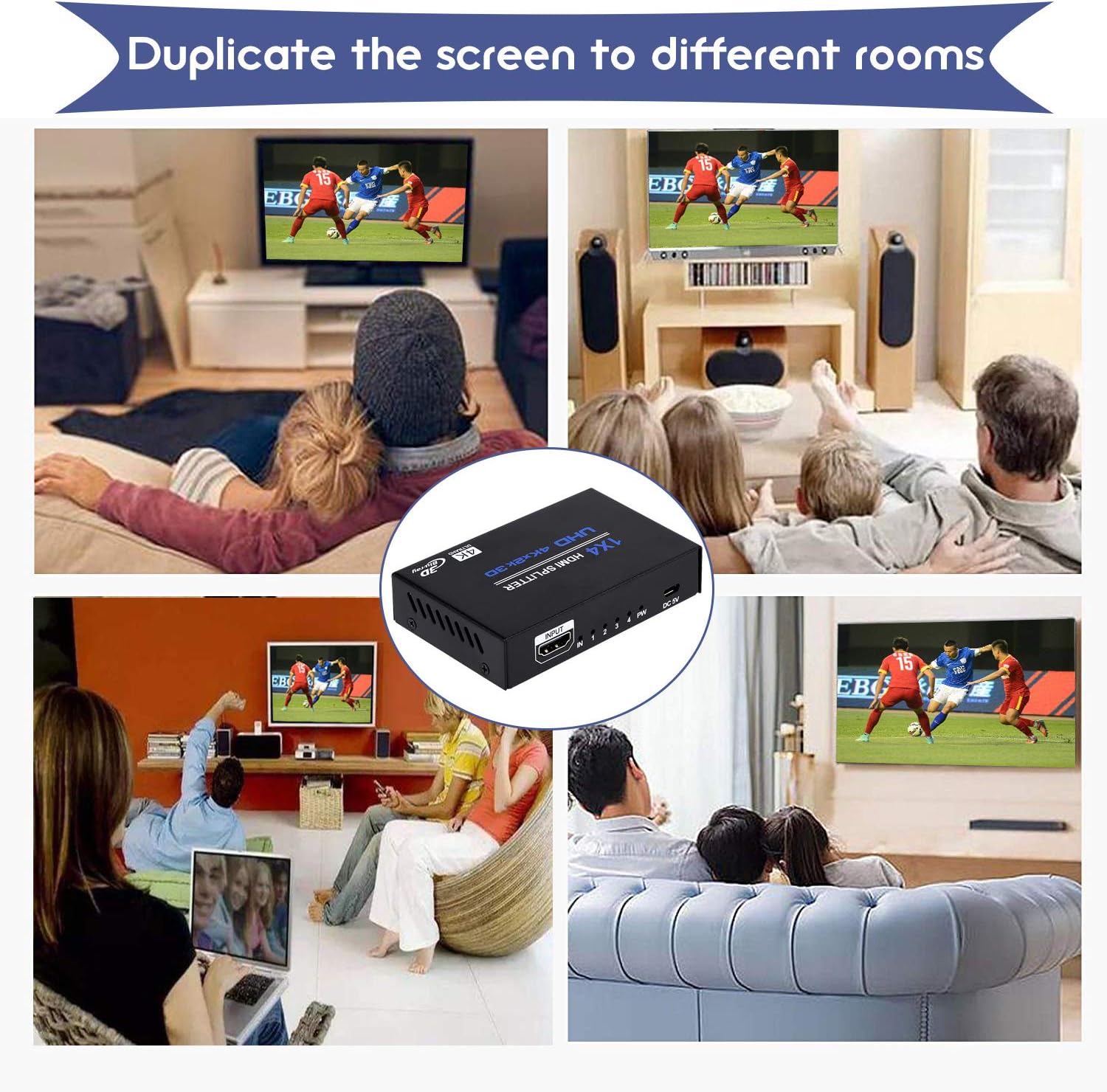 1x4 HDMI Splitter, 1 in 4 Out HDMI Splitter Audio Video Distributor Box Support 3D & 4K x 2K Compatible for HDTV, STB, DVD, PS3, Projector Etc: Home Audio & Theater