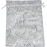 SUNGULF 100pcs Organza Pouch Bag Drawstring 6"x8" Strong Gift Candy Bag Jewelry Party Wedding Favor (Silver White)