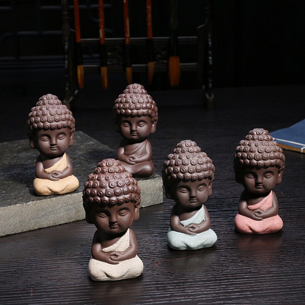 TUANTUAN 5 Pcs Adorable Small Ceramic Buddha Statue Monk Figurine Tathagata India Yoga Mandala Sculptures Craft Decoration