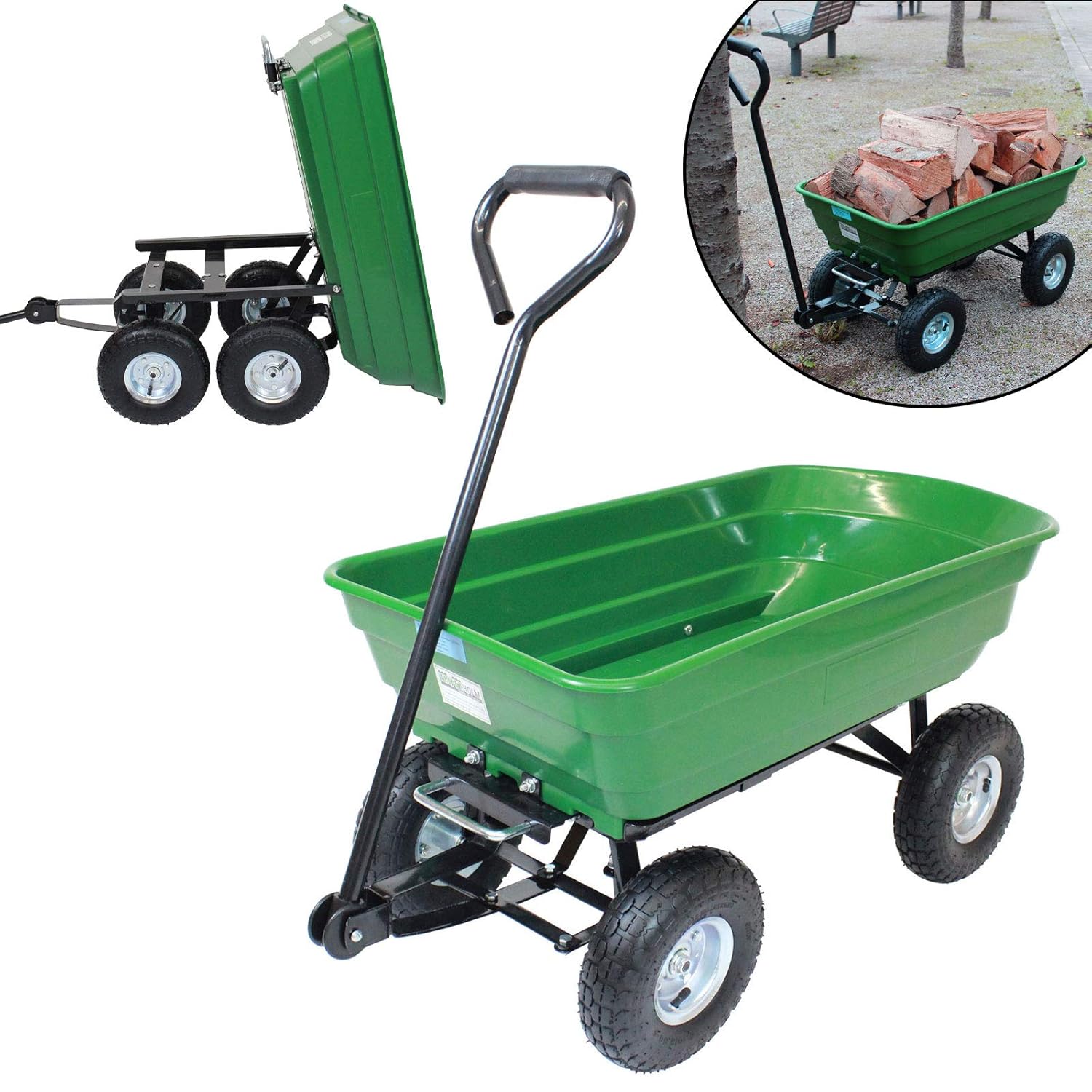 Profi Gartenkarre 300 kg Kippfunktion Lenkachse Transportwagen Bollerwagen Muldenkipper Gartenwagen kippbar