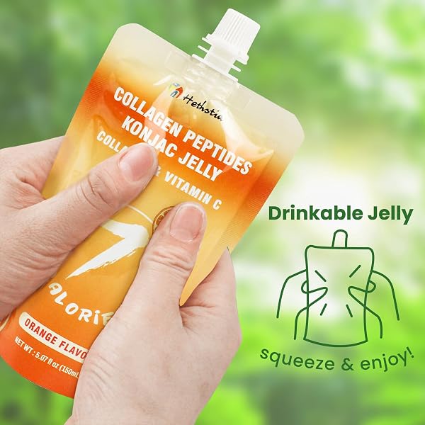 HETHSTIA KONJAC JELLY, 7 CALORIES, ORANGE FLAVOR | ZERO SUGAR | 10 PACKS | KETO, GLUTEN FREE, COLLAGEN PEPTIDES & VITAMIN C HEALTHY DRINKABLE POUCH DIET SNACK & GIFTS