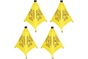LYASILYHS Foldable Wet Floor Sign with Wall-Mount Storage Tube – 4 Pack Pop-Up Yellow Caution Safety Cone, Bilingual (English/Spanish), Commercial Warning Sign for Restaurants, Offices, Stores – 20 Inch