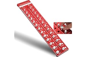 BIUEUS Thread Checker, 28 Nut and Bolt Thread Checker, Bolt Size and Thread Gauge 14 Standard & 14 Metric with Inch and Centimeter Ruler, Gift for Mechanic (Red)