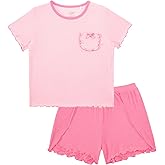 DREAMHALO Baby Girls Outfits Sets Summer Tee and Shorts Toddler 2-Piece Set for Kids Cooling Clothes,Viscose Made from Bamboo