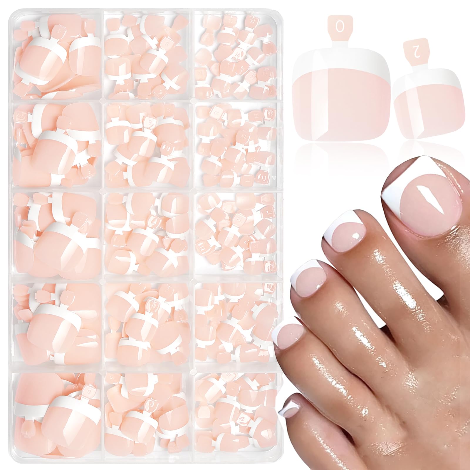 Photo 1 of 240pc White French Tip Press on Toenails Women Fake Toe Nail Kit, Nude Toe Nails Press ons Nail Short Square Glue Toenail Acrylic Toes Nails Tips French Fake Toenail Tip Stick False Toes for Feet