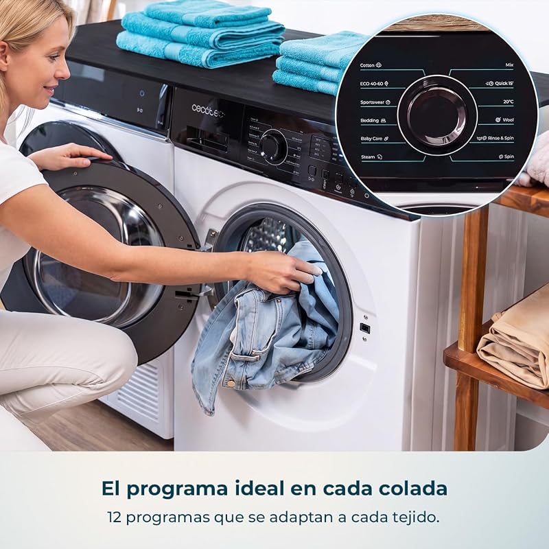 Bolero Dresscode 6150 Inversor de Máquina de Lavar de Lavar de Carga Frontal Um Kit HairCatch. 1650W, 1000 rpm, 12 programas, motor Inverter Plus, Steam Max, Drum Clean, Delay Start e Child Lock.