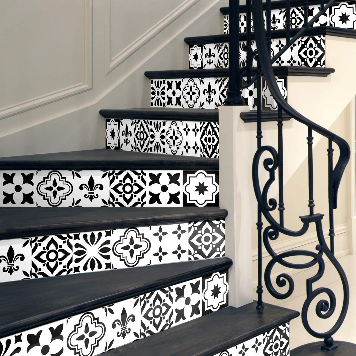 6 Adhesive Stair Tile Stickers | Cement Tile Riser Sticker – Tile Riser Stickers – Azulejos – 15 x 105 cm – 6 Strips