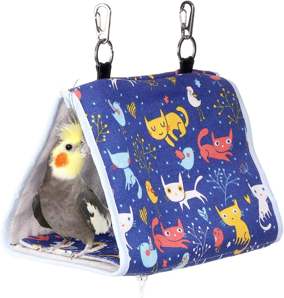 KinTor Bird Nest Snuggle Hut,Parrot Habitat Cave Hanging Tent for Small Medium Parrots Budgies Eclectus Parakeet Cockatiels Lovebird African Grey (S-8.6x5.1x5.4, Blue Cat)