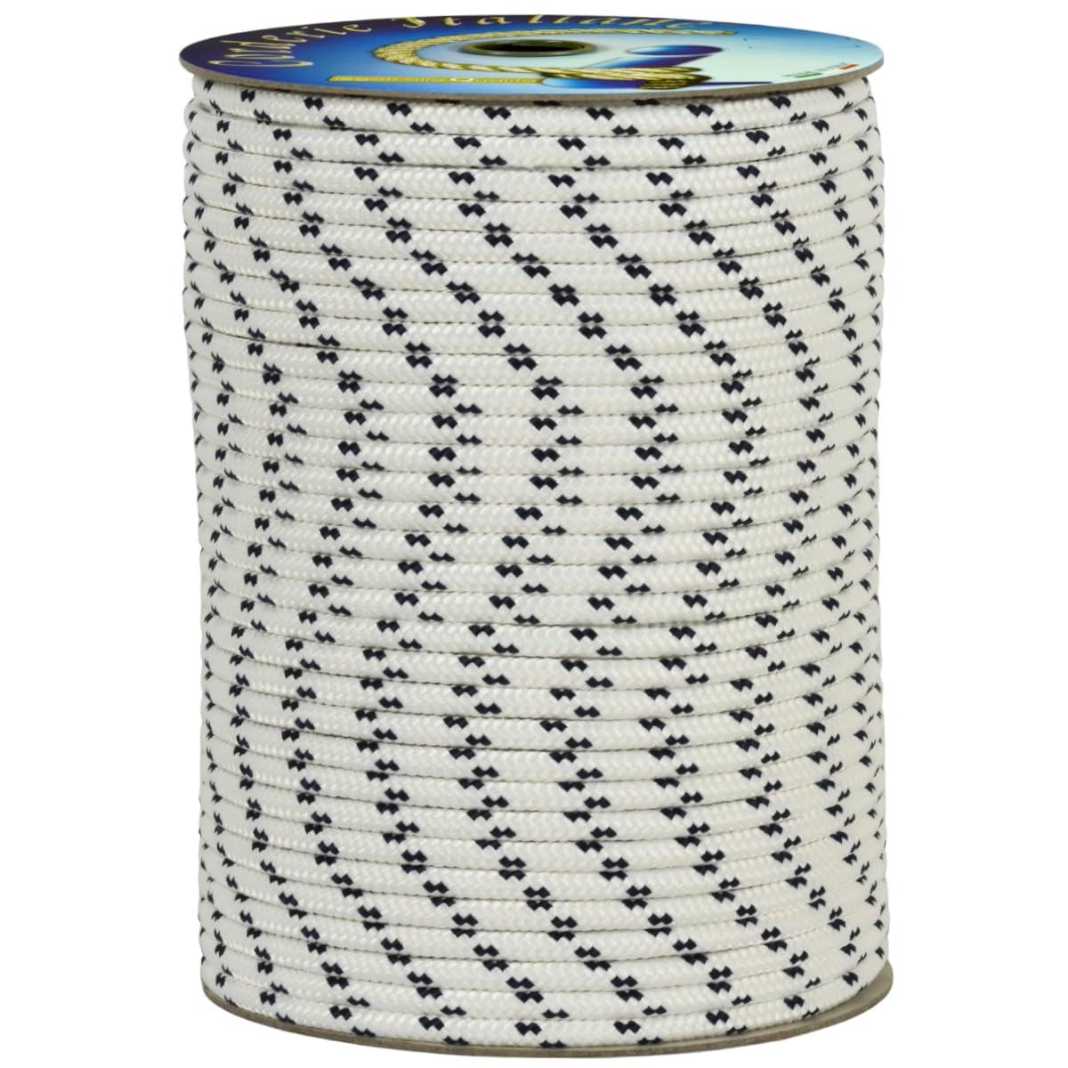 Corderie Italiane 006006022 Nautical Braiding, 6 mm - 100 m, White with Blue Markings