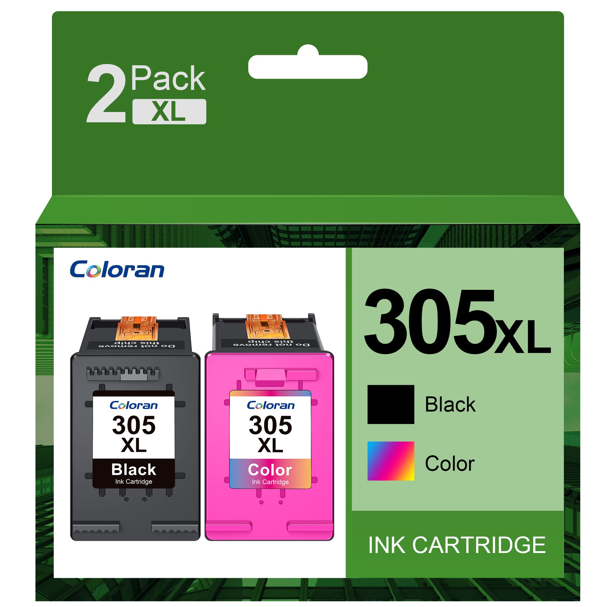 Coloran 305XL Ink Cartridges Replacement for HP 305 Ink Cartridges for HP DeskJet 2810E 2700 2710 2720 2722 Plus 4100 4120 Envy 6000 6020 6030 6032 Pro 6400 6430 (2-Pack, Black and Colour)