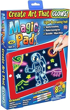 Sharp choice Magic Sketch Drawing Pad | Light Up LED Glow Board | Draw, Sketch, Create, Doodle, Art, Write, Learning Tablet | Includes 3 Dual Side Markets, 30 Stencils and 8 Colorful Effects for Kids