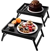 Fibogollo 2 Pack Bamboo Bed Tray Table with Folding Legs,Breakfast Trays,Serving Tray for Food and Snack,Laptop Trays for Working(Black)