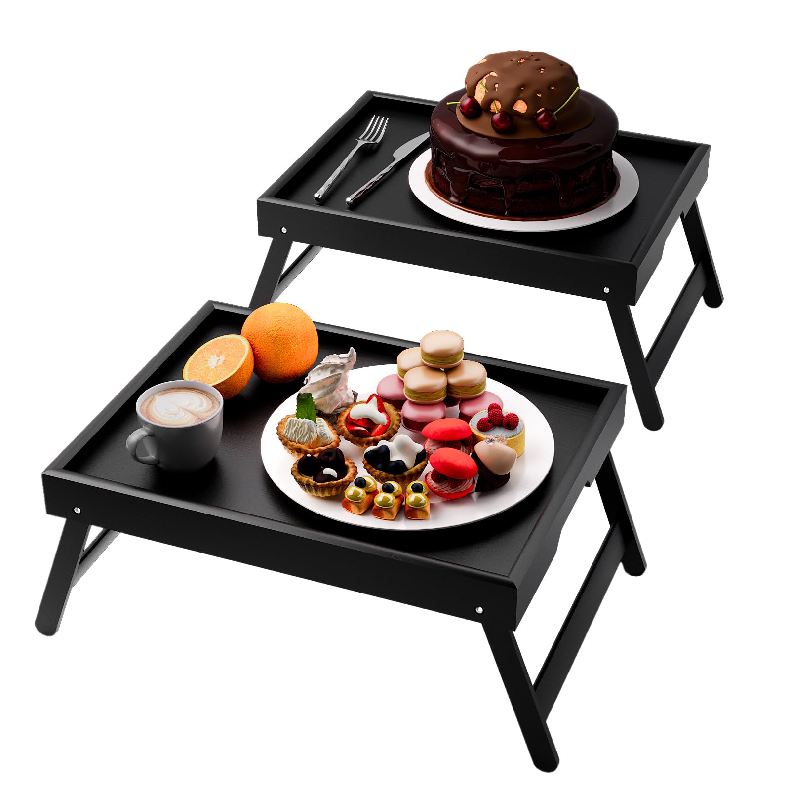 Photo 1 of Fibogollo 2 Pack Bamboo Bed Tray Table with Folding Legs,Breakfast Trays,Serving Tray for Food and Snack,Laptop Trays for Working(Black)