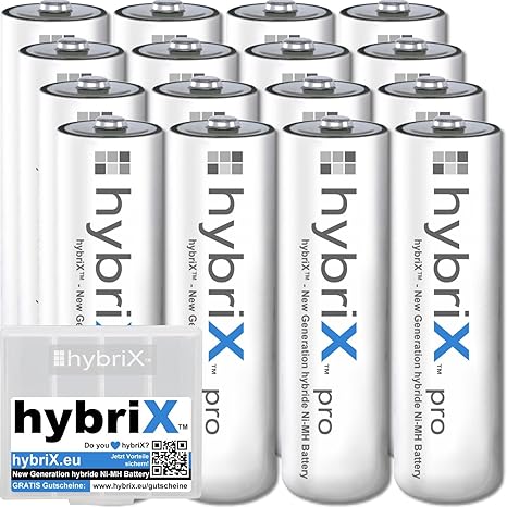 16er Pack Kraftmax hybriX pro Set - 16x Mignon AA Hybrid Akkus in Box - Die Neue Generation von Hybrid Akku Batterien