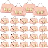 Dandat 24 Pcs PU Leather Bowknot Gift Boxes 5x3 Inch Reusable Candy Favor Bags with Handles, Elegant Mini Handbag Purse for Wedding, Birthday, Party Favors(Pink)