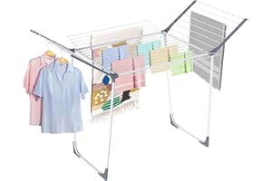 Clothes Drying Rack,Foldable Laundry Rack with 10 Clips and 2 Shoe Racks,Collapsible Space-Saving Drying Rack for Clothes,Tow