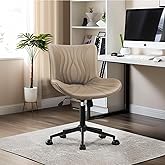VATROS Office Chair, Armless Desk Chair with Wheels, Ergonomic Comfy Home Office Computer Task Chairs,Faux Leather Padded Cute Vanity Chair, Adjustable Height Swivel Chair with Back, Khaki