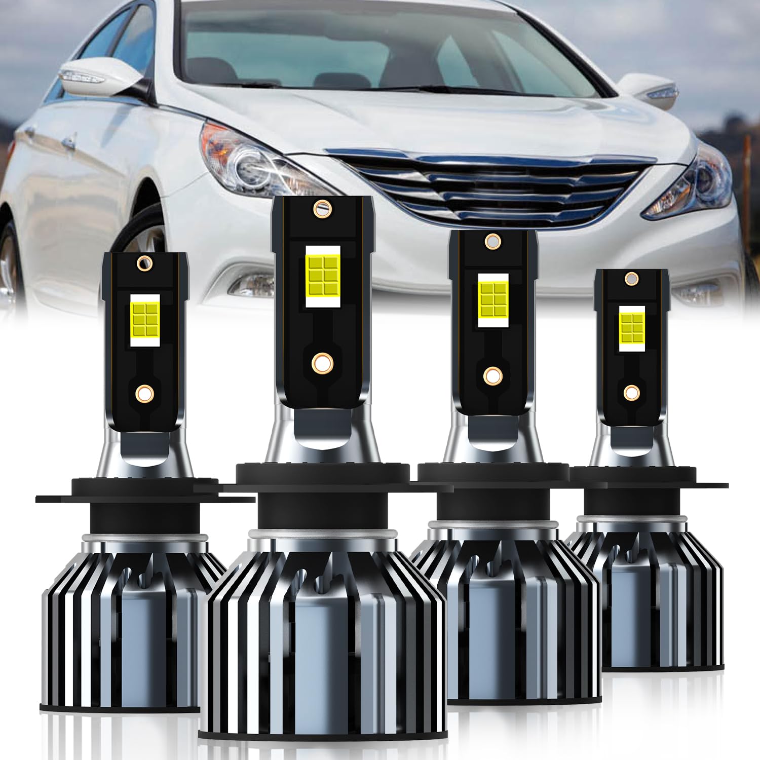 Photo 1 of QIPEIZSP Fit For HYUNDAI SONATA 2011-2014 Light Bulbs, H7 High Beam + H7 Low Beam, 4-Pack