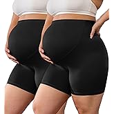 BONVIGOR Buttercloud Maternity Shorts Over The Belly - 5" Plus Size Pregnancy Biker Shorts Women Workout Yoga (L-5XL)