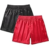 AMY COULEE Mens Satin Boxers Lounge Shorts Solid Color Sleepwear Casual Silky Pajama Shorts