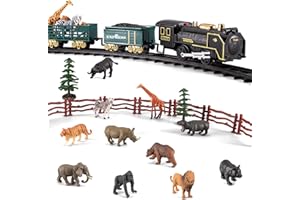 ifanface Safari Animals Figures Toy Train Set for Boys 2-4, Electric Train Locomotive with Light & Sound