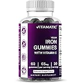 Vitamatic Iron 65 mg Gummies Supplement for Women & Men - 60 Vegan Gummies - Great Tasting Iron Gummy Vitamins with Vitamin C (1)