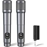 LUVUMVLT Wireless Microphone, Dual Handheld Dynamic Mic with Rechargeable Receiver, 40H Duration, 200ft Range, Plug and Play, Karaoke Microphone for Singing, Karaoke, Meeting, Church, Wedding