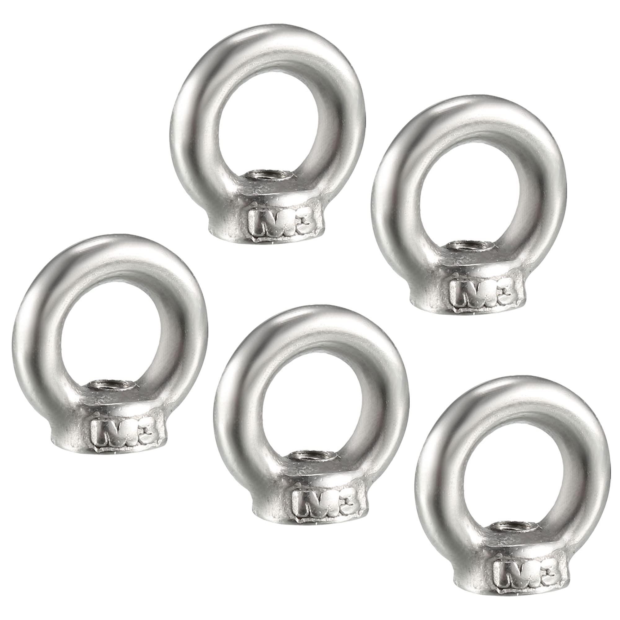 M METERXITY 5 Pcs Lifting Eye Nuts Ring - Chandelier Fence Stainless Steel Female Thread Machinery Eye Nuts Apply to Lifting Eye Bolt (M3, Silver Tone)